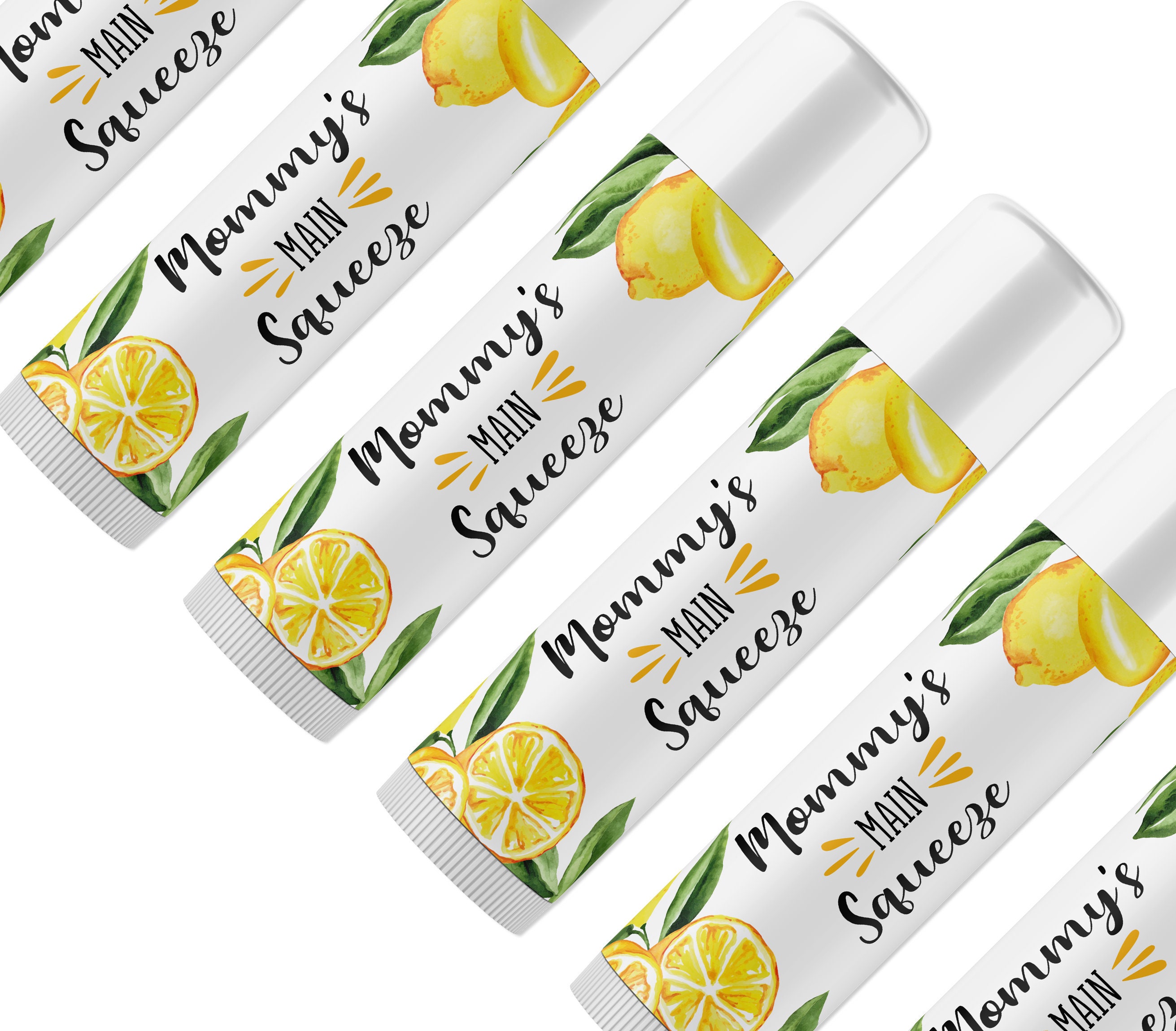 Lemon Baby Shower Favors - Personalized Handmade Lip Balm for Summer, Yellow, Boy, Girl,or Gender Neutral Citrus Theme. Mommys Main Squeeze