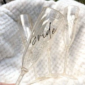 Personalized Champagne Flute, Custom Bridal Party Gift, Bachelorette Glass, Plastic or Glass Champagne Flute, Toasting Glass, Mimosa Glasses