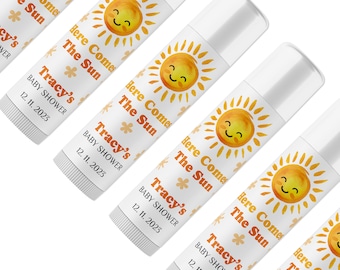 Baby Shower Favors Here Comes the Sun Personalized Tube Lip Balm Baby Shower lip Balm Favors Here Comes the Son