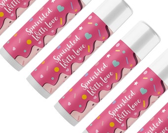 Donuts and Diapers Sprinkle, Sprinkled With Love Lip Balm Party favors in bulk - Baby Shower, Gender Reveal, Party Favors