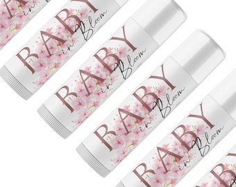 Personalized Baby Shower Favors, Baby in Bloom Theme , Gender Reveal Lip Balm Favors Chapstick, Wildflower Baby Shower