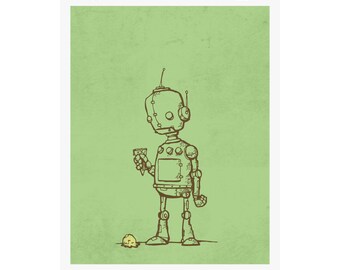 Robot Drops Ice Cream, Children's Wall Decor, Home Office Decor, Robots