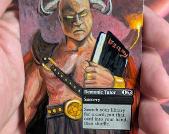Demonic Tutor (Emeritus of Woe) – Hand-Painted Alter – MTG Custom Artwork – Magic the Gathering, cedh, edh, commander