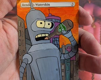 Hand-Painted Bender's Waterskin MTG Alter – Custom Magic Card - Futurama