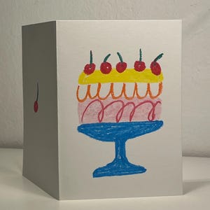 Lot de 2 cartes postales originales faites main, illustration de crayon de cire