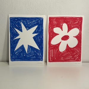 Lot de 2 cartes postales originales faites main, illustration de crayon de cire