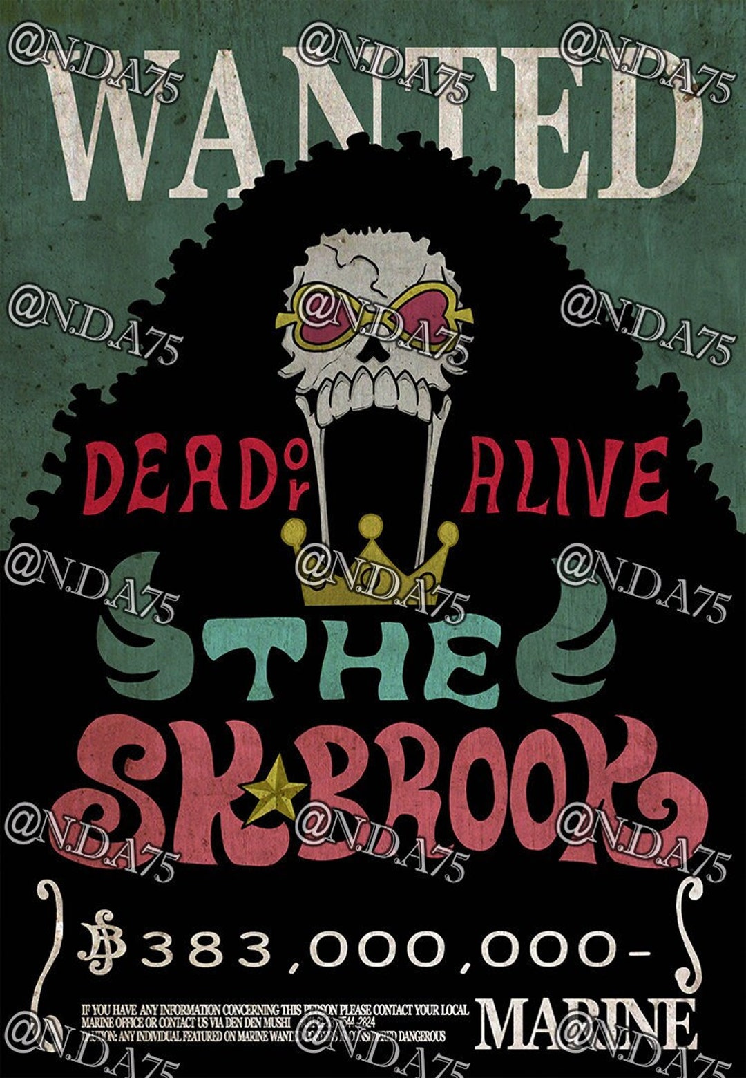 One Piece BROOK Wanted Poster Etsy