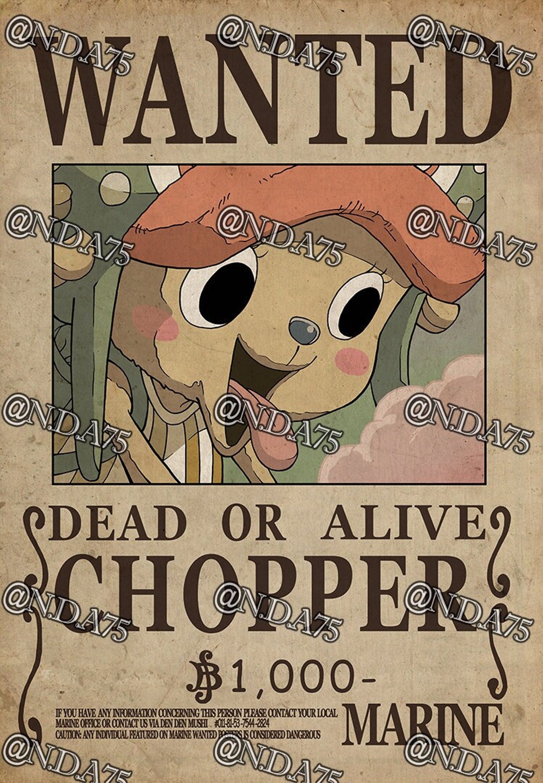 One Piece CHOPPER Wanted Poster Etsy