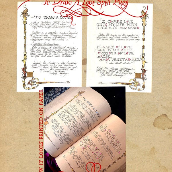 To Draw A Love: A Grimoire Spell Page // Digital Book of Shadow Pages // Love Spell // Printable Book of Shadow Pages