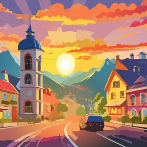 5 Peaceful Sunset Towns Desktop Wallpapers Illustrations