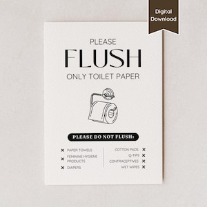 Airbnb Bathroom Sign, Flush Only Toilet Paper; Septic System Sign; US Letter, A4, 5x7, 8x10; Printable Download and Editable Canva Template