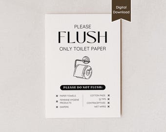 Airbnb Bathroom Sign, Flush Only Toilet Paper; Septic System Sign; US Letter, A4, 5x7, 8x10; Printable Download and Editable Canva Template