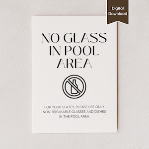 No Glass in Pool Area Sign for Airbnb; Pool Use Rules and Instructions; Use Plastic Cups in Pool; Printable PDF & Editable Canva Template