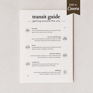 Transit Guide Sign; Local Bus Subway Route Map for Airbnb Host VRBO Guest House; Printable Canva Template; A4, US Letter, 5x7, 8x10 Sizes