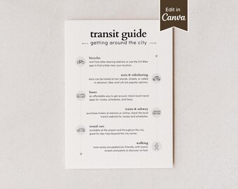 Modèle de guide de transport local ; Instructions pour les transports en commun ; City Guide for Real Estate Agent, Airbnb, Rentals ; Lettre A4/5 x 7/8 x 10/US