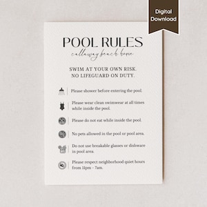 Pool-Regeln & Sicherheitsschild für Airbnb-Verleih; A4,US Letter, 5x7, 8x10; Schwimmbad, Hot Pot Anleitung; Druckbare PDF / bearbeitbare Vorlage