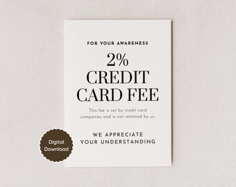 Printable 2% Credit Card Fee Sign; Editable Payment Policy Notice for Salon Boutique Cafe Food Truck Small Business; 4 Sizes Included