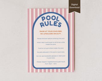 Pool Rules & Safety Sign; Airbnb Short-Term Rental; Instructions for Pool Party; A4, US Letter, 5x7, 8x10; Printable PDF / Editable Template