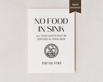 No Food in Sink Kitchen Sign for Airbnb or Short-term Rental; Clean Up After Yourself; A4, US Letter, 5x7, 8x10; Printable PDF & Template
