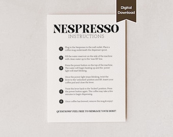 Nespresso Machine Instructions Sign for Airbnb Short-term Rental; Printable PDF / Editable Sign; Coffee Maker Guide; A4, US Letter, 5x7,8x10