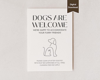Les chiens sont les bienvenues ; Animaux de compagnie acceptés / Politique / Frais ; Nettoyer après votre animal de compagnie ; Pour Airbnb, garde d'animaux, garderie pour chiens ; Imprimable et modifiable