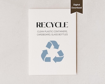Panneau de poubelle de recyclage ; Guide d'instructions de tri des déchets respectueux de l'environnement ; Entreprise de location Airbnb ; Lettre US A4 5 x 7 8 x 10 ; PDF imprimables et modifiables