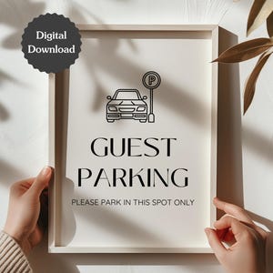 Letrero de estacionamiento para invitados para pequeñas empresas, Airbnb, alquiler; Estacione en este lugar; Carta de EE. UU., A4,5x7; Letrero imprimible y plantilla editable de Canva