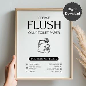 Airbnb Bathroom Sign, Flush Only Toilet Paper; Septic System Sign; US Letter, A4, 5x7, 8x10; Printable Download and Editable Canva Template