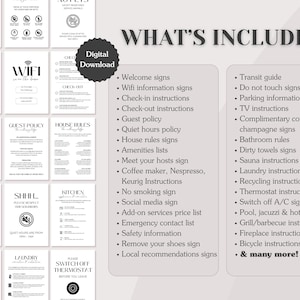 Pacote com mais de 100 placas para Airbnb: Boas-vindas, Comodidades, Regras, Instruções e muito mais; Modelos editáveis do Canva; Formatos Carta (EUA), A4 e 5x7; Download para impressão imagem 3