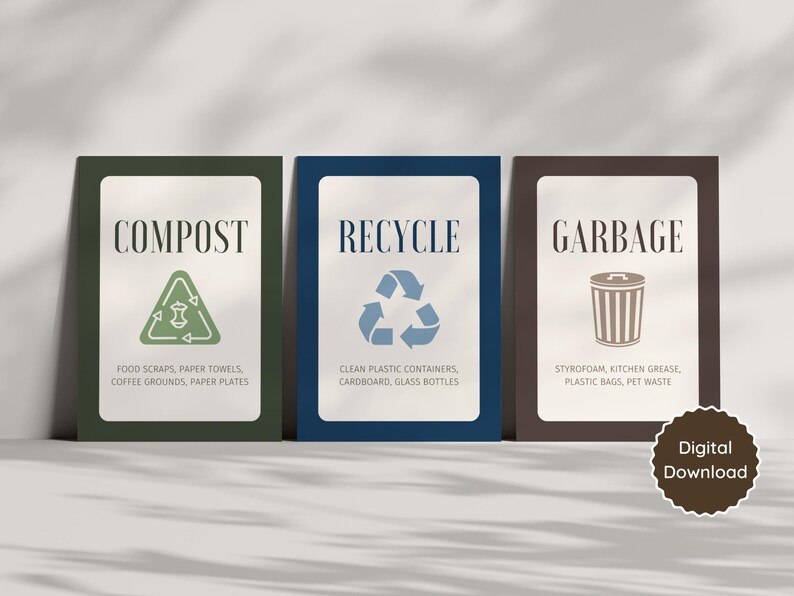 Printable Garbage, Compost, Recycling Info Signs; Trash Sorting Signs ...
