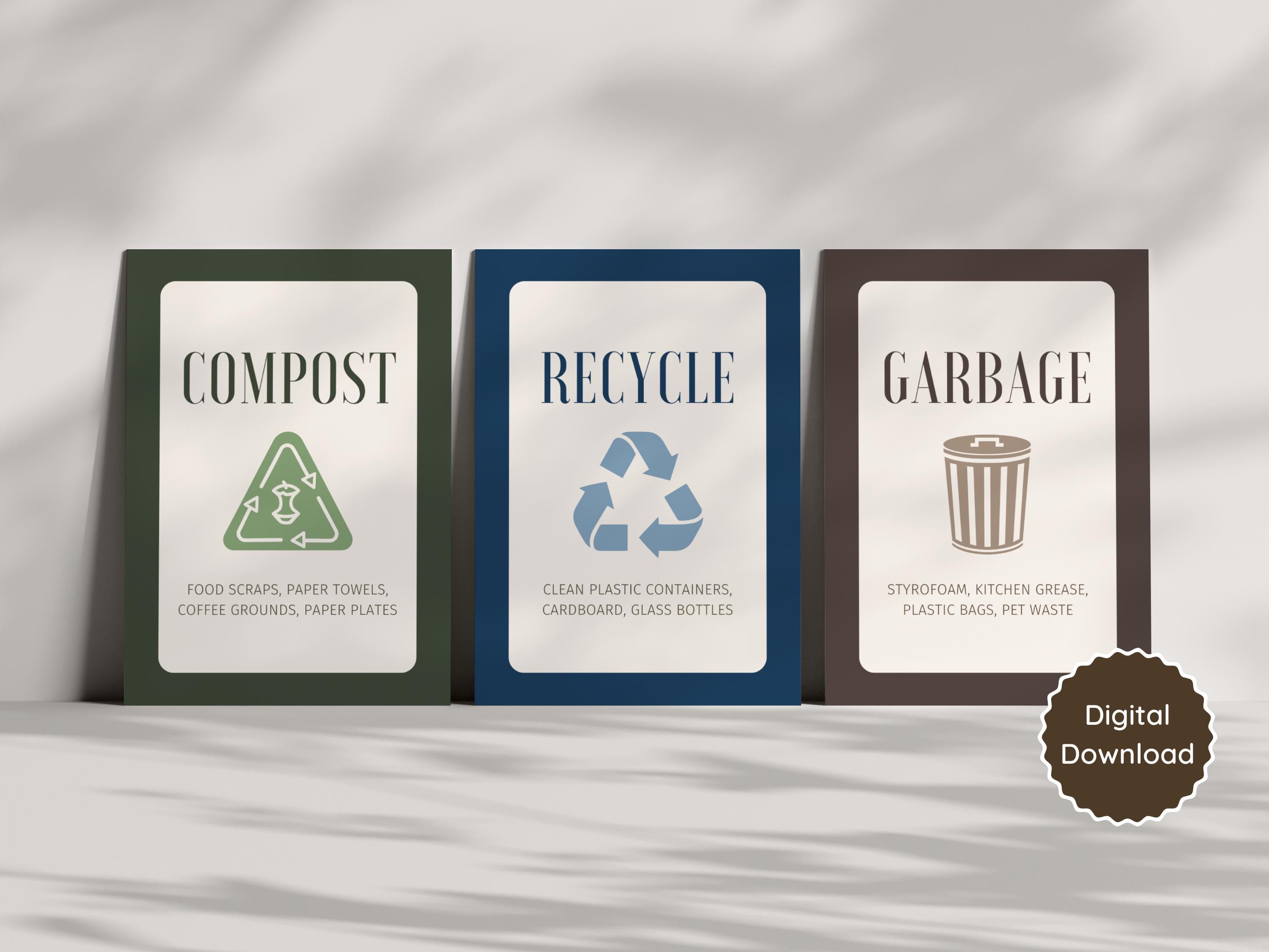 Compost Sort Sign Printable Garbage, Compost, Recycling Info Signs; Trash Sorting Signs ...