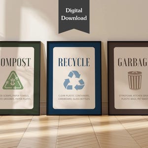 Elegant Garbage, Compost, Recycling Signs | Trash Sorting Signs | Instant Printable Download | Multiple Sizes + Square Size | Customizable