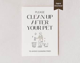 Clean Up After Your Pets Sign; Dog/Cat Friendly; Pick Up After Your Pet; US Letter, A4, 5x7, 8x10; Printable PDFs & Customizable Templates