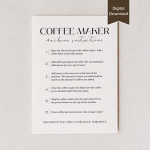 Coffee Machine Instructions Sign for Airbnb Short-term Rental; Printable PDF and Editable Sign; Coffee Maker Guide; A4, US Letter, 5x7, 8x10