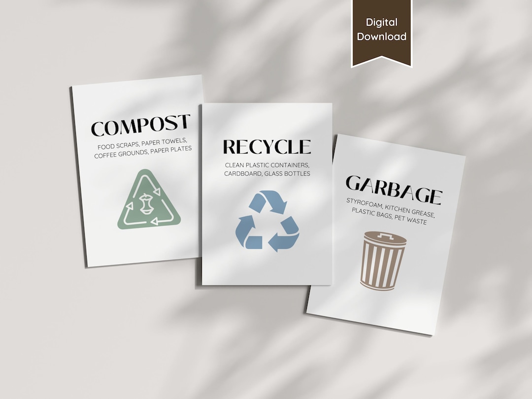 Printable Garbage, Compost, Recycling Info Signs; Trash Sorting Signs ...