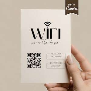 Wifi QR-code kaartbord, aanpasbare sjabloon, (digitale download), A4, US Letter, 5 x 7, 8 x 10