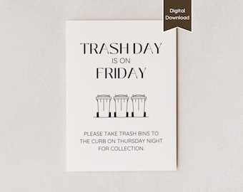 Trash Day is Friday Sign; Editable Canva Template; Garbage, Recycling, Compost Info; Take Out the Trash; A4,US Letter,5x7,8x10; Edit & Print