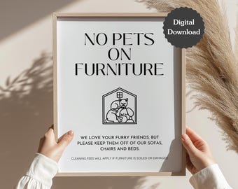 No Pets on Furniture Airbnb Sign; Pets Allowed; Please Clean Up After Pet; US Letter, A4,5x7; Printable Sign & Customizable Canva Template
