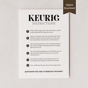 Keurig Machine Instructions Sign for Airbnb Short-term Rental; Printable PDF and Editable Sign; Coffee Maker Guide; A4, US Letter, 5x7, 8x10