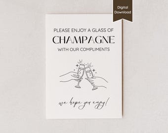 Complimentary Champagne Glass Sign for Airbnb or Business; Gift Basket Bubbly; Free Wine With Our Compliments; Printable & Customizable