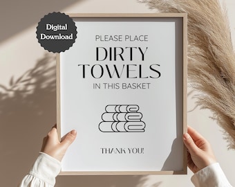 Dirty Towels Go Here Sign Airbnb; Place Used Towels in Basket; Laundry Sign; US Letter, A4,5x7; Printable Sign & Customizable Canva Template