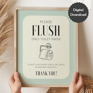 Flush Only Toilettenpapier Schild | Airbnb Badezimmer Schild | Septische System Zeichen | (US Letter, A4, 5x7) | Digitaler Download | Druckbar und bearbeitbar