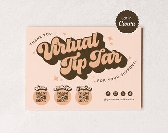 Virtual Tip Jar QR Code; Digital Leave a Tip Sign; Small Business, Esthetician, Nail Lash Tech, Dog Sitter, Pop-up Shop; Groovy Retro Style