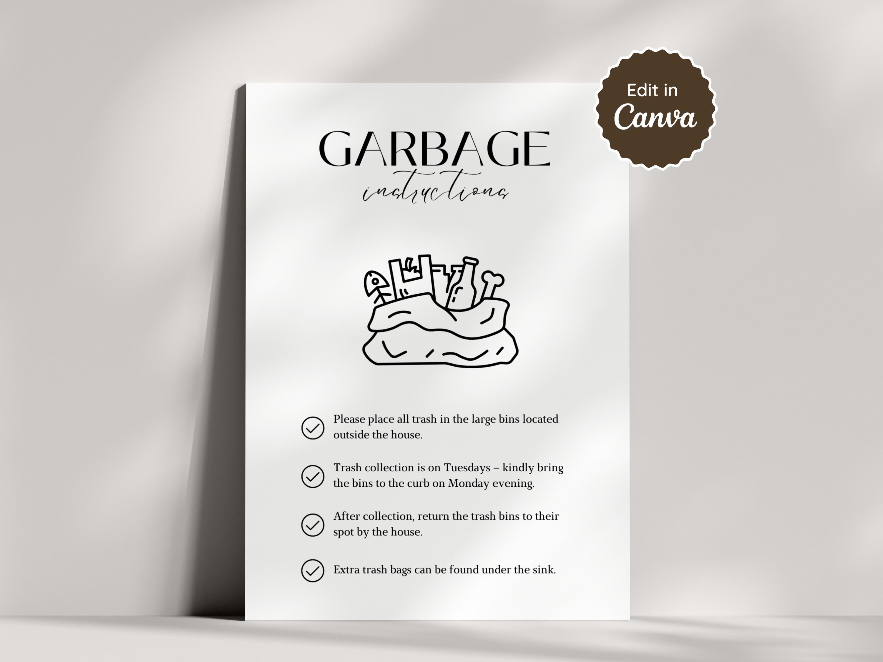 Garbage Instructions Airbnb Garbage Instructions Sign; Waste Rubbish Trash Sorting Guide for ...