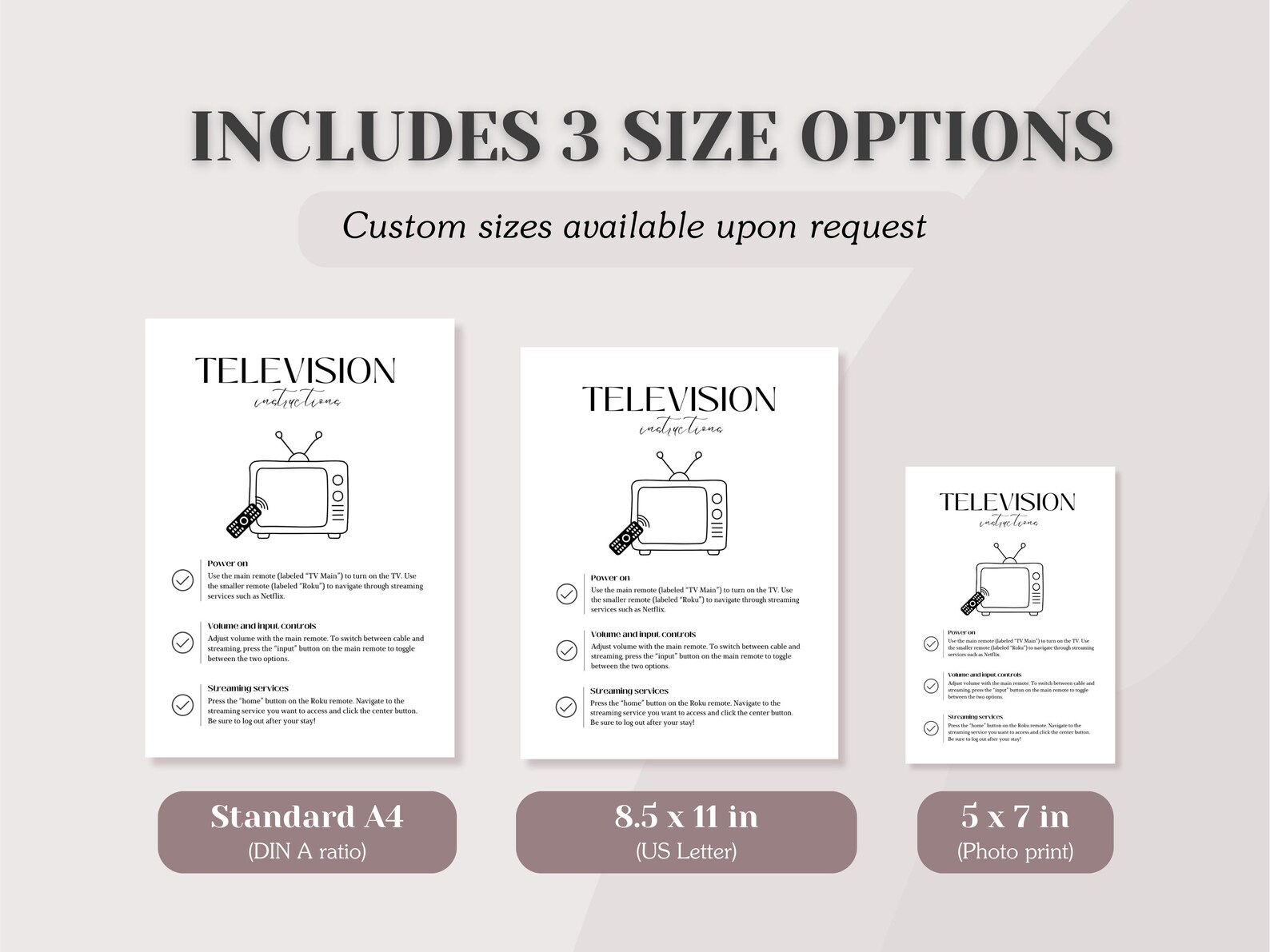 Airbnb Television Instructions Sign; Roku TV, Netflix and Channel Guide ...