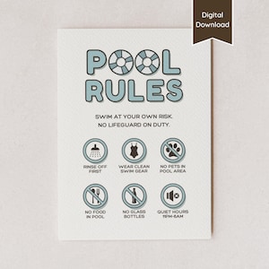 Pool Rules & Safety Sign for Airbnb, Rental, Party; Swimming Pool + Jacuzzi Instructions; A4, US Letter, 5x7, 8x10; Printable PDF / Template
