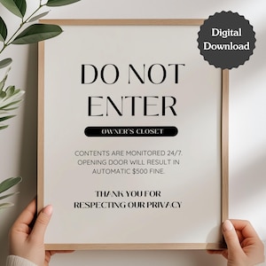 Señal de "No entrar al armario del propietario"; Señal de "Respete nuestra privacidad" para Airbnb; Prohibido el acceso a invitados; Carta de EE. UU., A4, 5x7; Personalizar e imprimir; Plantilla de Canva