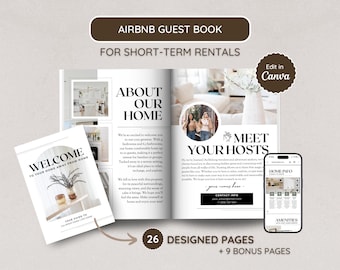 Modèle de livre de bienvenue Airbnb ; Livret d'informations professionnelles/classeur pour location à court terme ; Modèle de toile personnalisable ; A4, lettre US ;