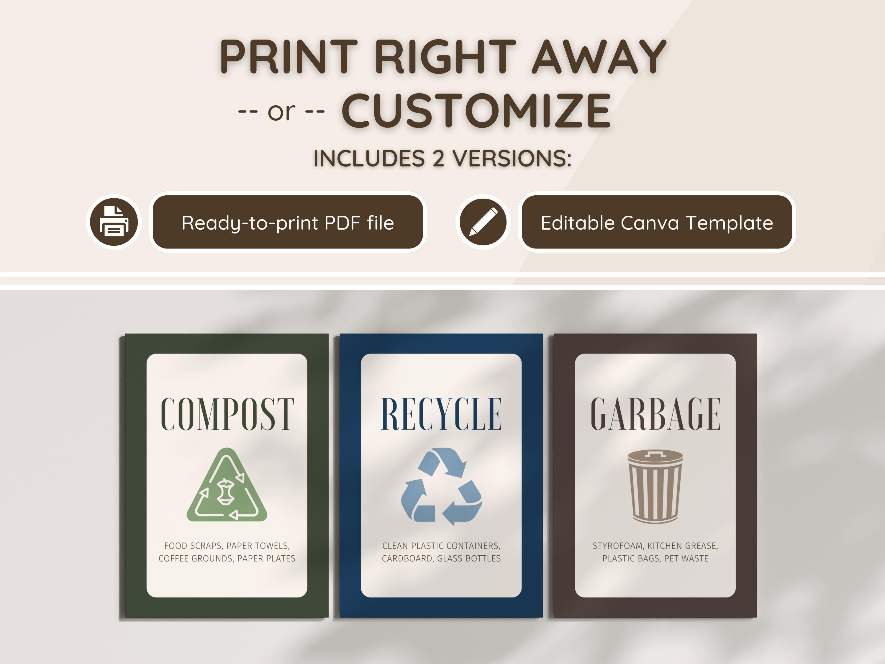 Compost Sort Sign Printable Garbage, Compost, Recycling Info Signs; Trash Sorting Signs ...