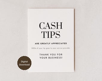 Cash Tips Appreciated Sign | Instant Download PDF | US Letter, A4, 5x7, 8x10